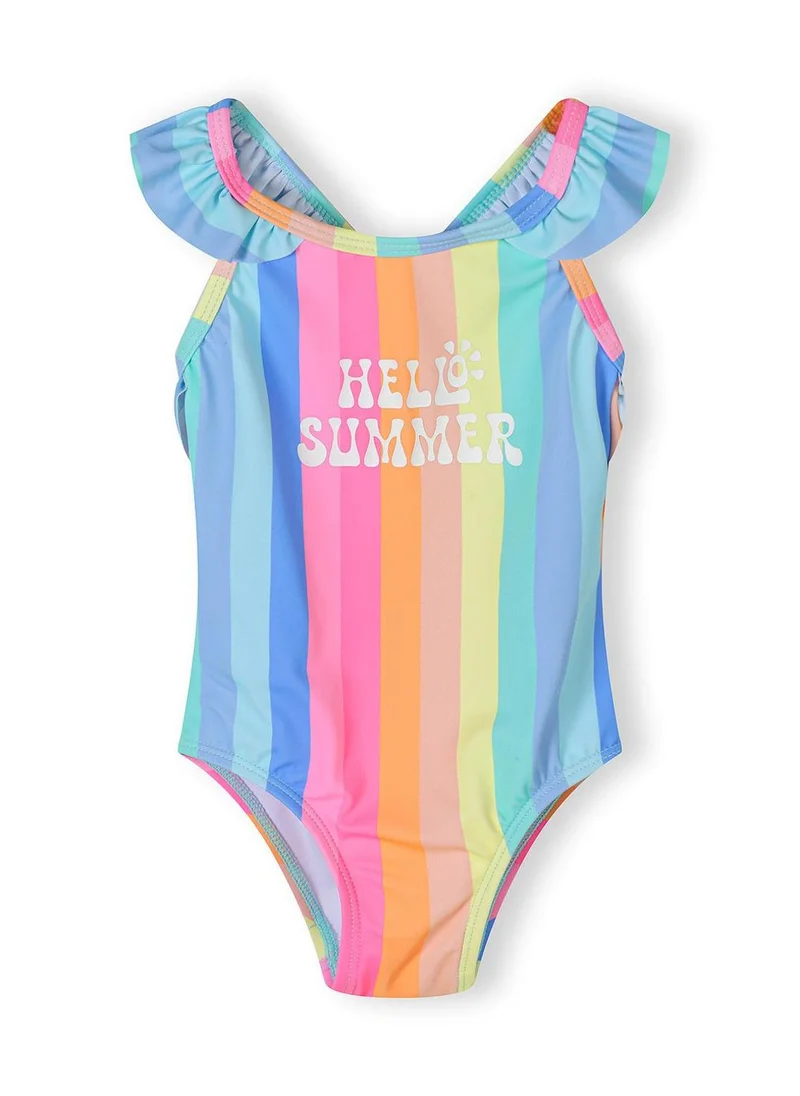 مينوتي Girls sleeveless swimsuit blue and pink stripes